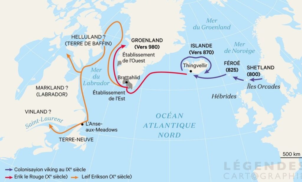 Carte d'exploration maritime et découverte d'Eric le Rouge