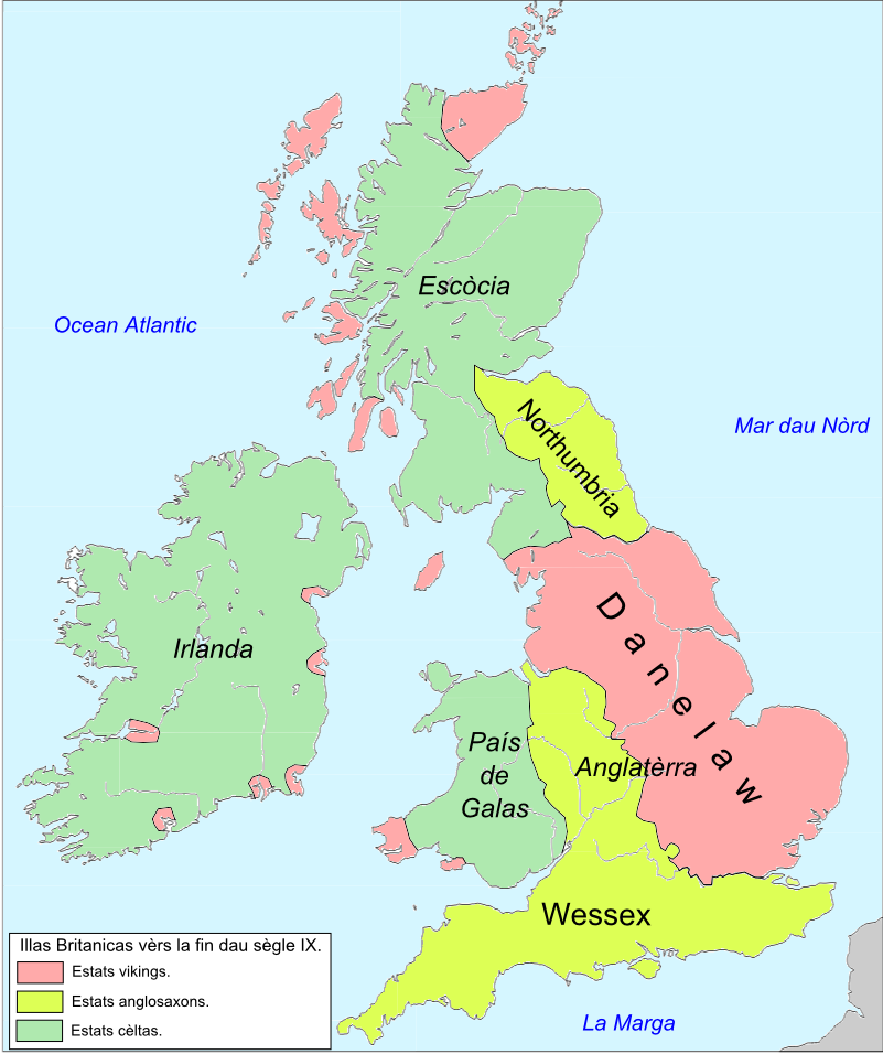 Carte des îles britanniques au 9 ème siècle