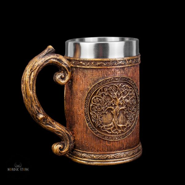 Chope viking arbre Yggdrasil en acier et résine, cadeau homme, ados, anniversaire, noel