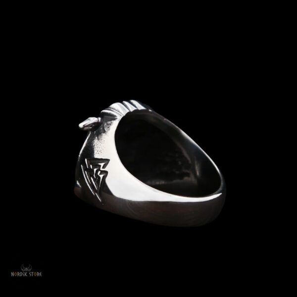 Bague viking Ragnar Lotbrok en acier argent, cadeau homme, pour fêtes Noel, anniversaire