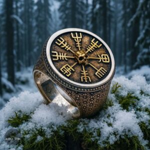 Chevalière et bague boussole vegvisir en argent, cadeau homme