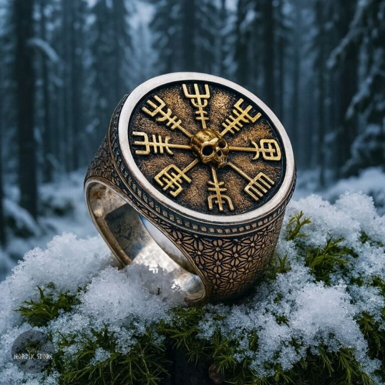Chevalière et bague boussole vegvisir en argent, cadeau homme