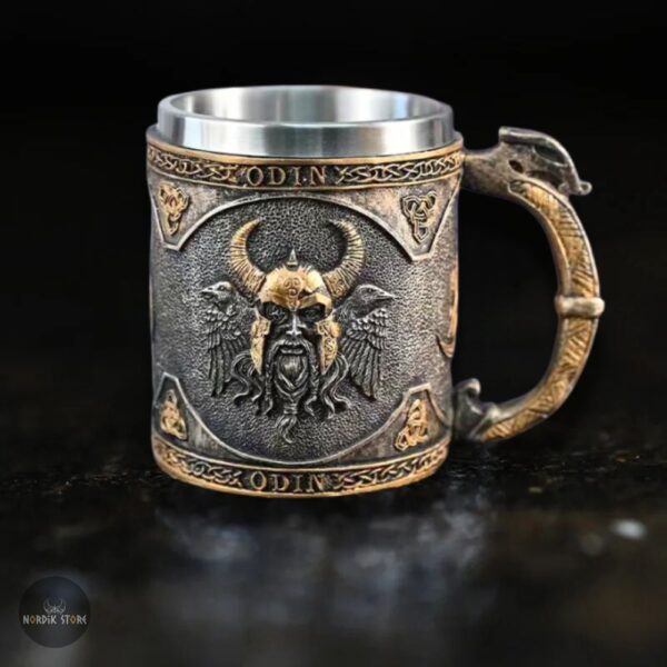 Chope viking pouvoir d'Odin en acier et résine, cadeau homme