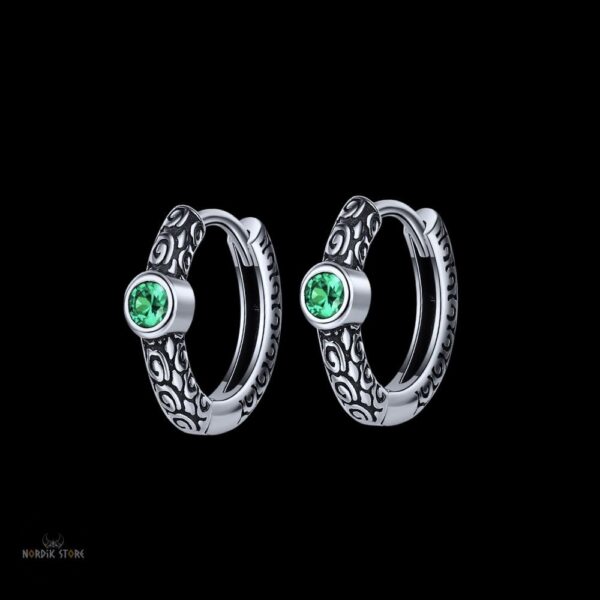 Boucles d'oreilles viking Freyja en argent et zircon émeraude, cadeau pour les fêtes de Noël