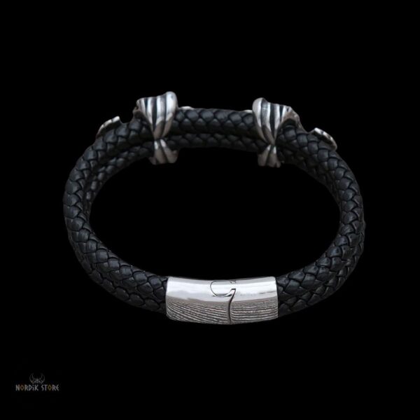 Fermeture facile du bracelet viking Floki en acier inoxydable et cuir, cadeau homme et ados