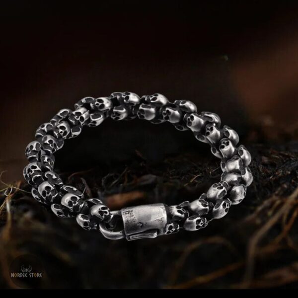 Bracelet viking du Valhalla avec têtes de mort en acier, cadeau homme, ados