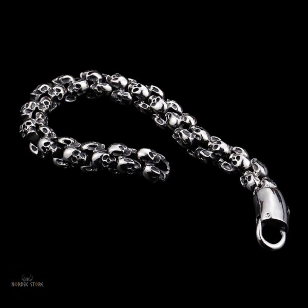 Bracelet viking du Valhalla avec têtes de mort en acier, cadeau homme, ados pour Noel, anniversaire