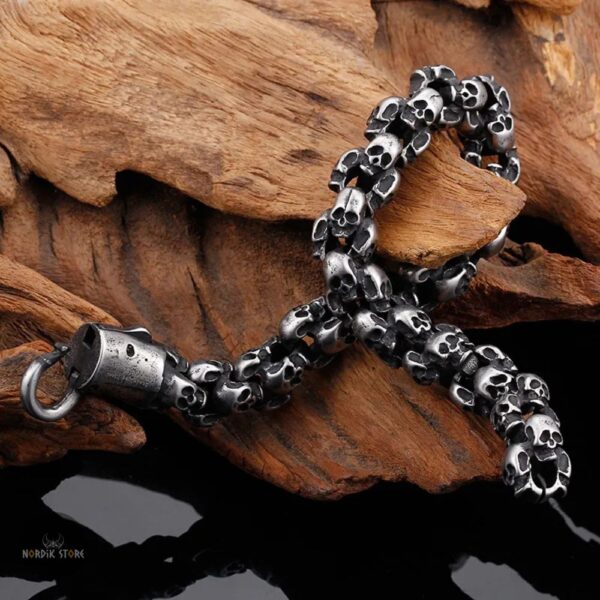 Bracelet viking du Valhalla avec têtes de mort en acier, cadeau homme, ados