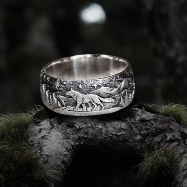 Bague viking le loup des bois en cuivre et acier, cadeau homme