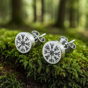 boucles d’oreilles viking le chemin de la boussole Vegvisir en acier
