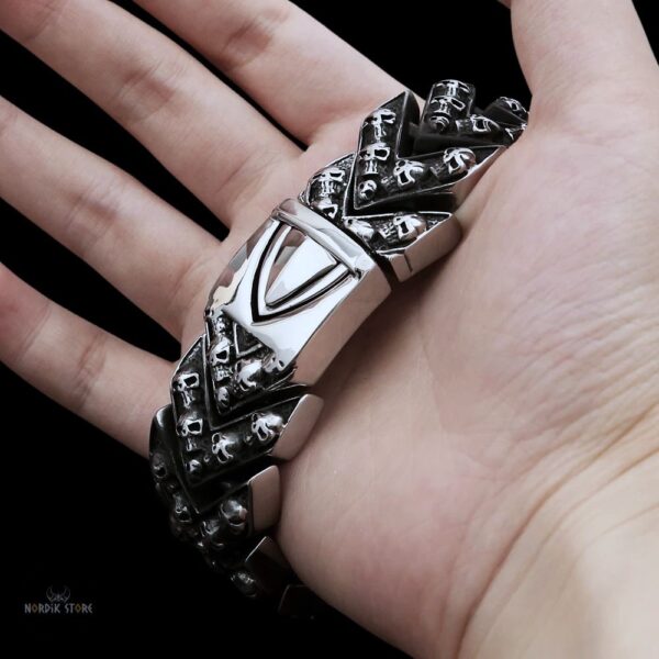 Bracelet viking Têtes de mort le Valhalla en acier 316L, cadeau élégant homme pour les fêtes