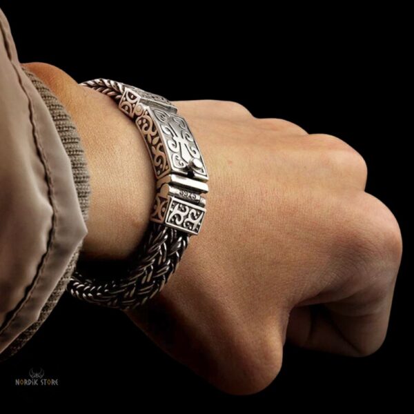 Bracelet viking Hastein en acier argent cadeau homme fêtes