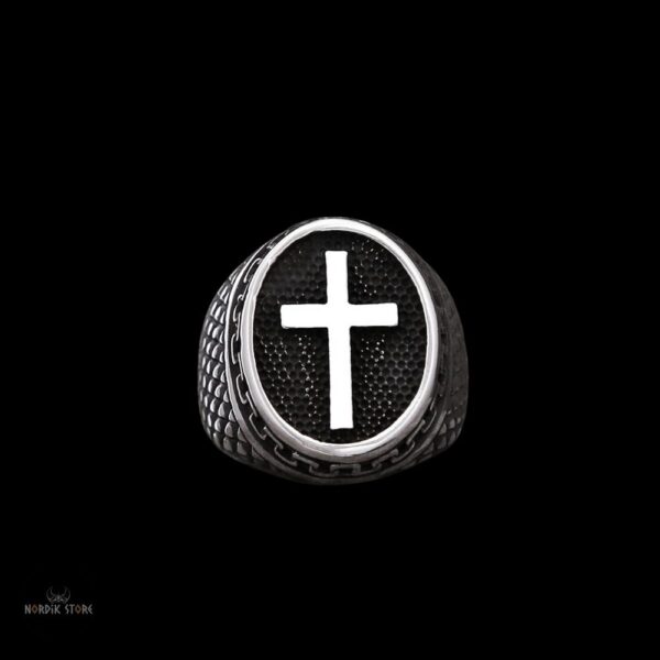 Bague viking du moine Athelstan avec croix chrétienne en acier inoxydable