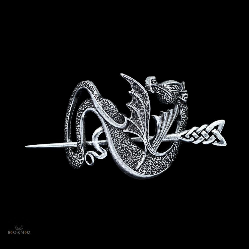 broche à cheveux fibule viking dragon valhalla, cadeau femme