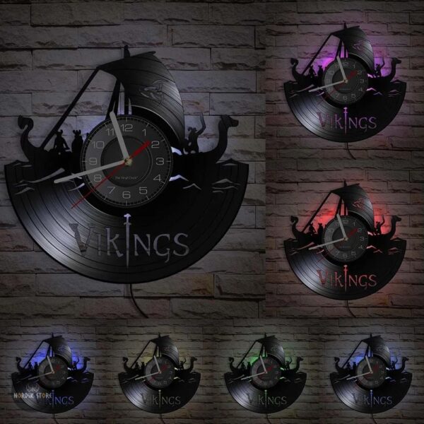 horloge le drakkar Viking à quartz et led, cadeau décoration maison