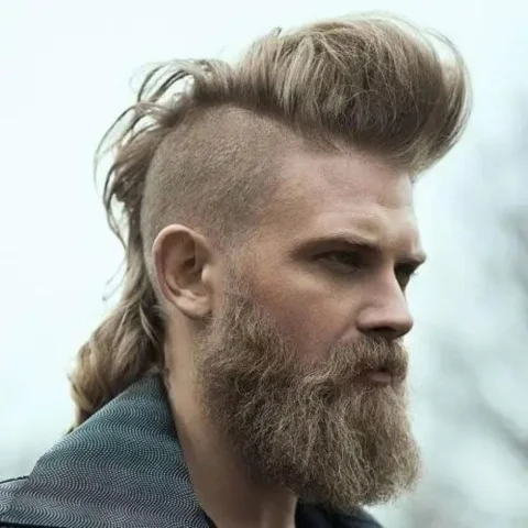 Coiffure viking Mohawk Pompadour avec mulet