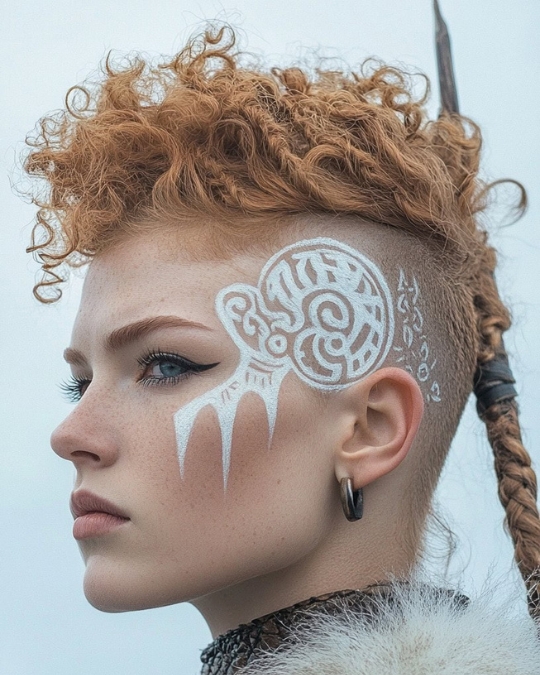 Coupe Viking femme cheveux courts bouclés avec côtés rasés