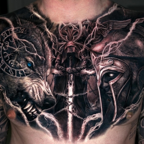 Tatouage Fenrir torse