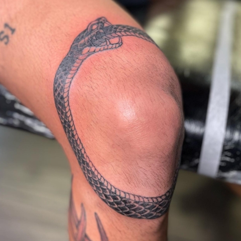 Tatouage Ouroboros genoux