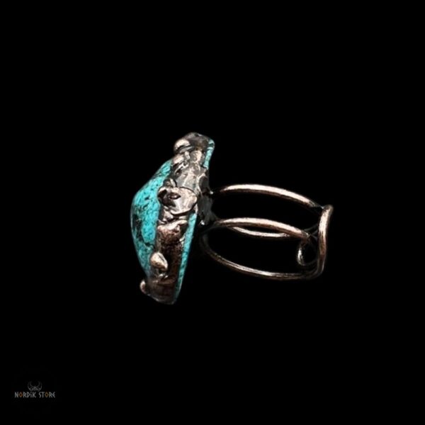 bague viking Talisman d’Ægir, pierre turquoise et cuivre, cadeau homme