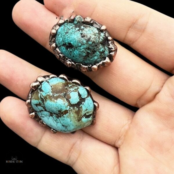 bagues Vikings Talisman d’Ægir, pierre turquoise et cuivre, cadeaux homme et femme