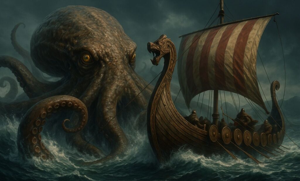 kraken le calmar géant attaque le drakkar