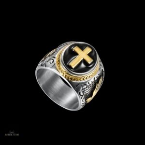 anneau viking Croix de Harald argent et or, cadeau homme