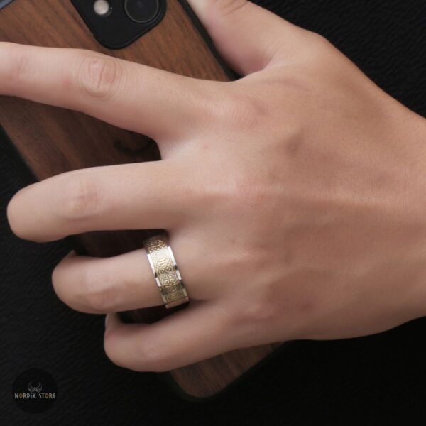 bague celtique viking Tissage des Mondes en acier or, cadeau homme et femme