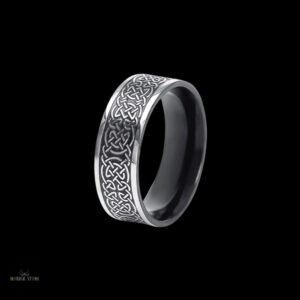 bague celtique viking Tissage des Mondes en acier argent noir