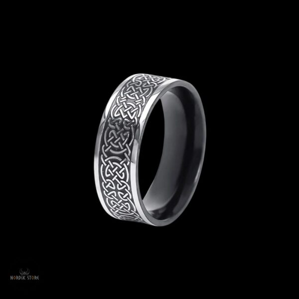 bague celtique viking Tissage des Mondes en acier argent noir