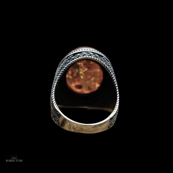 Chevalière bague viking “Feu Figé” pierre ambre, cadeau homme