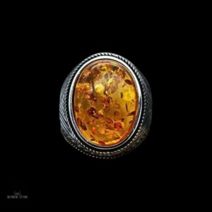 Chevalière viking “Feu Figé” pierre ambre, cadeau