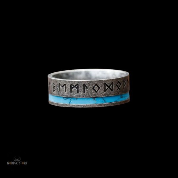 Anneau nordique viking Regard des Hébrides en acier et turquoise, cadeau homme, femme