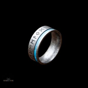 Bague nordique viking Regard des Hébrides en acier et turquoise, cadeau homme, femme et ados