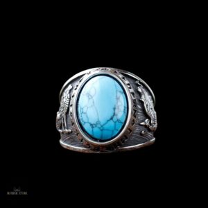 bague viking Turquoise de Fenrir en acier, cadeau