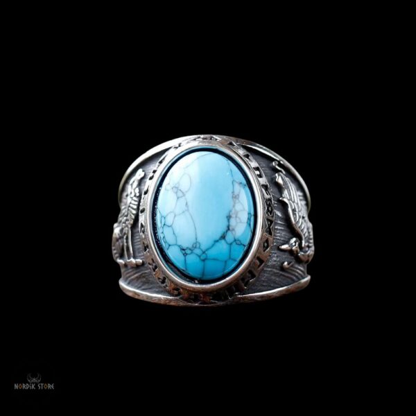 bague viking Turquoise de Fenrir en acier, cadeau