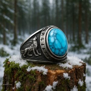 bague viking Turquoise du loup Fenrir cadeau