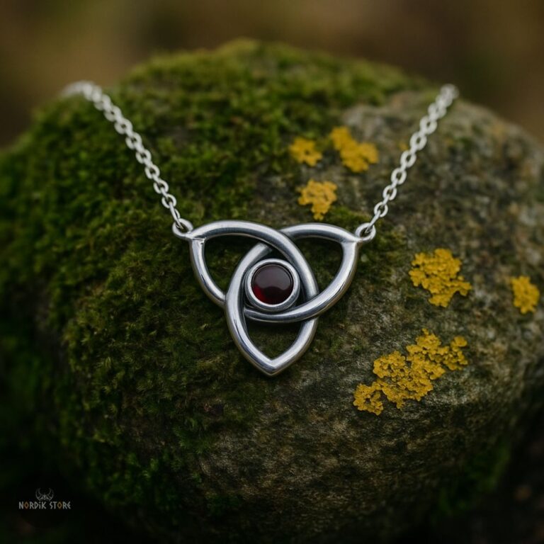 collier Triquetra Grenat de Freyja, cadeau femme