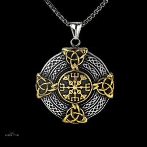 amulette viking Scellé du Voyageur en acier or, cadeau homme et ados