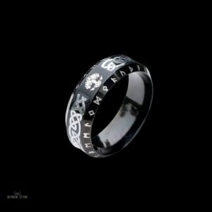 Anneau viking des neuf mondes acier noir, cadeau
