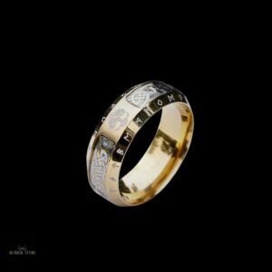 Anneau viking des neuf mondes acier or, cadeau