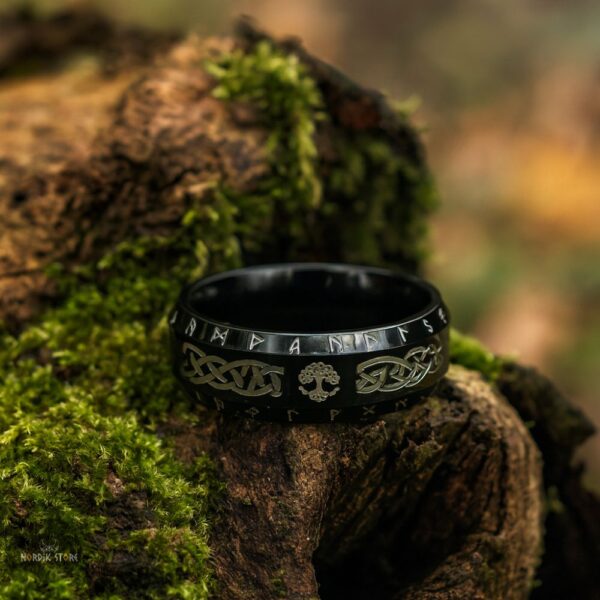 Anneau viking des neuf mondes noir, cadeau