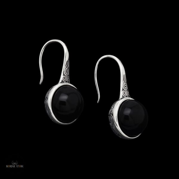 boucles d’oreilles viking ombre de Freyja en argent et onyx, cadeau