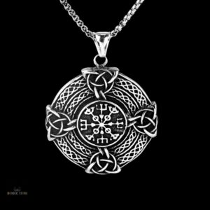 Collier amulette viking Scellé du Voyageur en acier argent, cadeau homme et ados