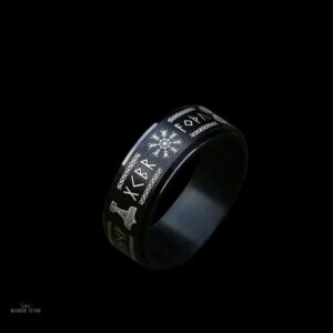Anneau viking sceau des Dieux en acier noir, cadeau