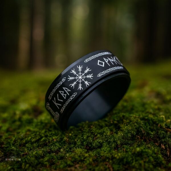 Anneau viking sceau des Dieux noir