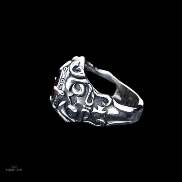 Bague chevalière viking Rubis du Valhalla en argent, ajustable