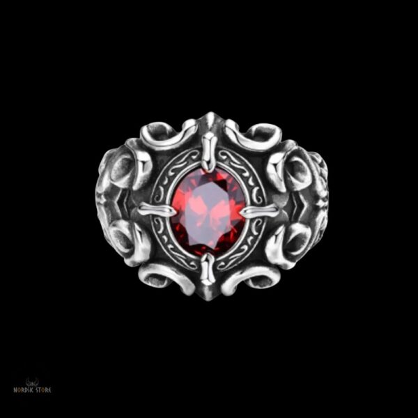Chevalière viking Rubis du Valhalla en argent 925
