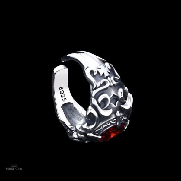 Chevalière viking Rubis du Valhalla en argent, ajustable
