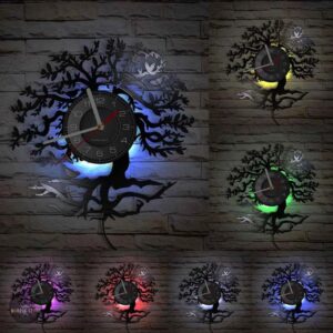 horloge Arbre de Vie Sacré Yggdrasil à quartz et led, cadeau décoration maison homme et femme
